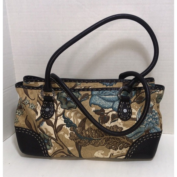 Brighton Collection China Made Floral Carpet Bag w Leather Corners & Charm - Picture 4 of 13